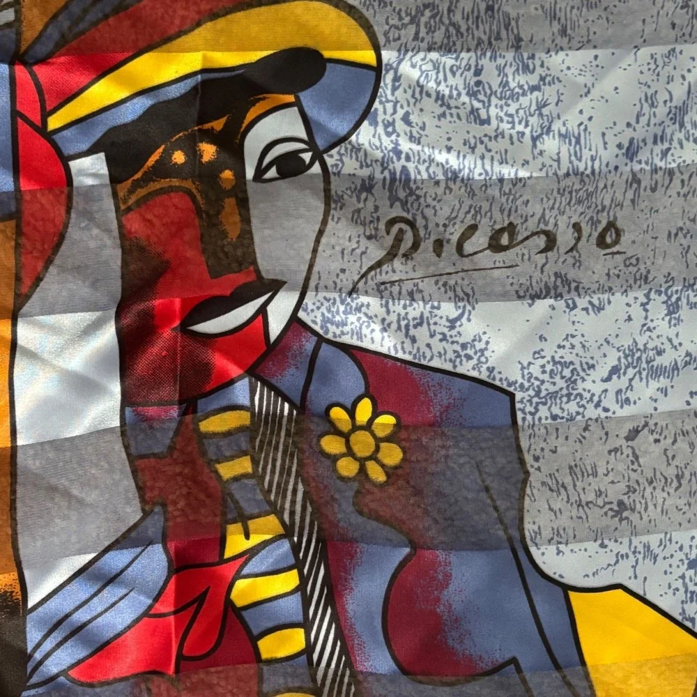 Picasso Style Cubist Art Design Square Scarf Multicolor Silk Feel 32x32 Headwrap